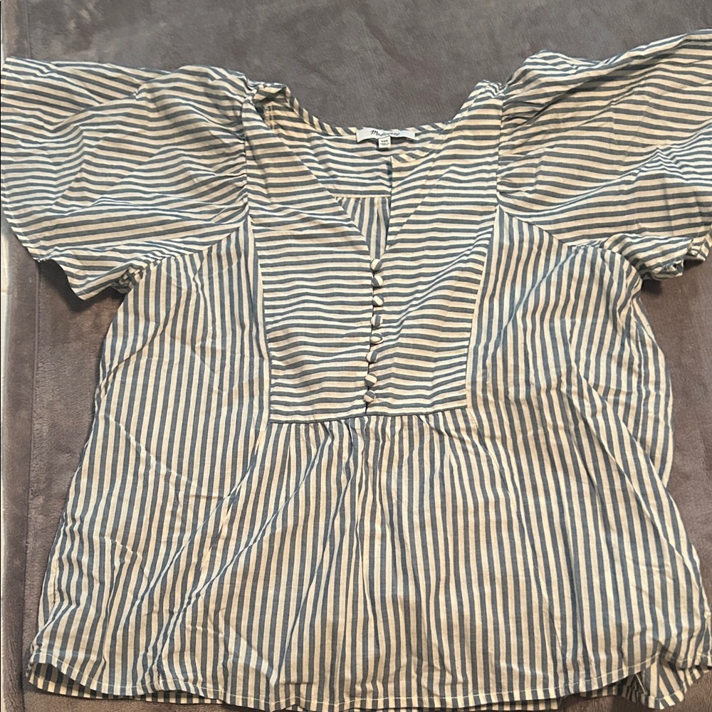 Madewell Navy and White Striped Blouse over sized